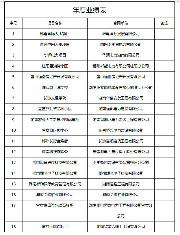 年度业绩表